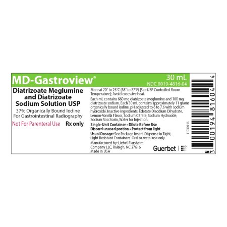 Mallinckrodt  00019481604 MD-Gastroview Diatrizoate Meglumine / Diatrizoate Sodium 66% - 10% Solution Bottle Lemon Vanilla Flavor 30 mL