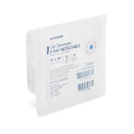 McKesson Brand 16-2118182 Surgical Laparotomy Sponge McKesson X-Ray Detectable Cotton 18 X 18 Inch 5 Count Hard Pack Sterile