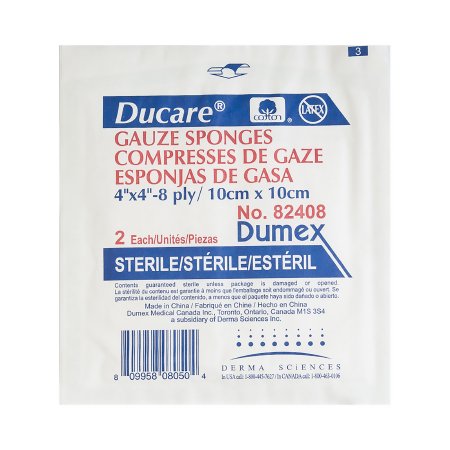 Gentell  82408 Gauze Sponge Ducare 4 X 4 Inch 2 per Pack Sterile 8-Ply Square