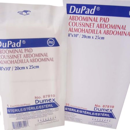 Gentell  87810 Abdominal Pad DuPad 8 X 10 Inch 1 per Pack Sterile 1-Ply Rectangle