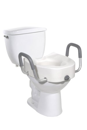 Drive Medical  12013 Elongated Raised Toilet Seat with Arms drive 4-1/2 Inch Height White 300 lbs. Weight Capacity