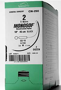 Covidien  N-2721-K Nonabsorbable Suture with Needle Monosof~Dermalon Nylon SE-CC-6 Compound Curve Spatula Needle Size 10 - 0 Monofilament