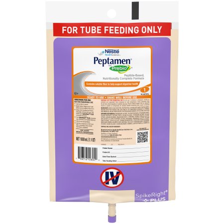 Nestle Healthcare Nutrition 10798716228043 Tube Feeding Formula Peptamen with Prebio 1 Unflavored Liquid 1000 mL Ready to Hang Prefilled Container