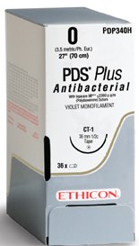 J & J Healthcare Systems  PDP340H Absorbable Antibacterial Suture with Needle PDS Plus Polydioxanone with Irgacare MP CT-1 1/2 Circle Taper Point Needle Size 0 Monofilament