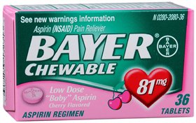 Bayer  12843013231 Pain Relief Bayer 81 mg Strength Aspirin Chewable Tablet 36 per Bottle