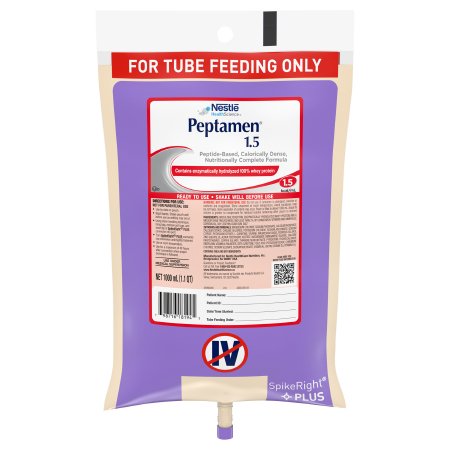 Nestle Healthcare Nutrition 10798716281949 Tube Feeding Formula Peptamen 1.5 Unflavored Liquid 1000 mL Ready to Hang Prefilled Container