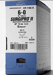 Covidien  P-2756K Nonabsorbable Suture with Needle Surgipro Polypropylene SE-160-6 1/2 Circle Spatula Needle Size 10 - 0 Monofilament