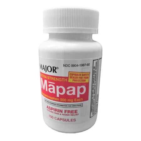 Major Pharmaceuticals  00904198760 Pain Relief Mapap 500 mg Strength Acetaminophen Gelcap 100 per Bottle