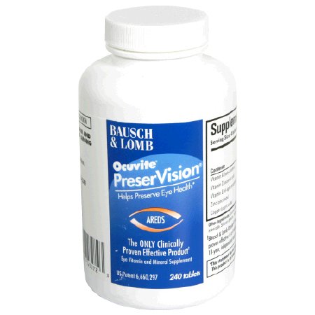 Bausch & Lomb  32420843272 Multivitamin Supplement PreserVision Areds Vitamin A / Vitamin E / Ascorbic Acid 14320 IU - 200 IU - 226 mg Strength Tablet 240 per Bottle