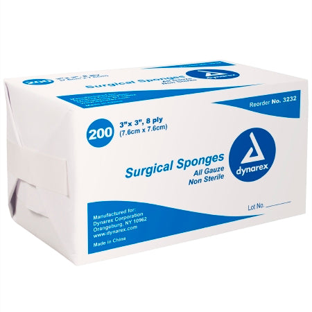 Dynarex  3232 Gauze Sponge Dynarex 3 X 3 Inch 200 per Pack NonSterile 8-Ply Square