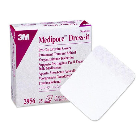 3M  2956 Dressing Retention Tape with Liner 3M Medipore Dress-It White 5-7/8 X 5-7/8 Inch Soft Cloth NonSterile