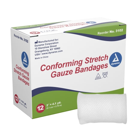 Dynarex  3102 Conforming Bandage Dynarex 2 Inch X 4-1/10 Yard 12 per Pack NonSterile 1-Ply Roll Shape