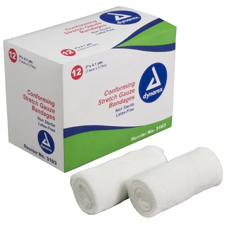 Dynarex  3103 Conforming Bandage Dynarex 3 Inch X 4-1/10 Yard 12 per Pack NonSterile 1-Ply Roll Shape