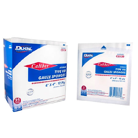 Dukal  C5139 Gauze Sponge Caliber 4 X 4 Inch 2 per Pack Sterile 12-Ply Square