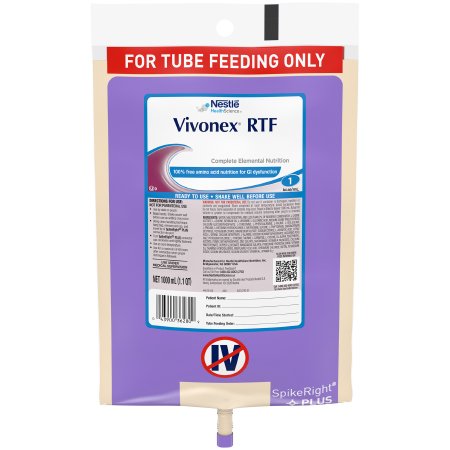 Nestle Healthcare Nutrition 10043900362806 Tube Feeding Formula Vivonex RTF Unflavored Liquid 1000 mL Ready to Hang Prefilled Container