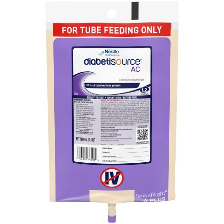 Nestle Healthcare Nutrition 10043900365081 Tube Feeding Formula Diabetisource AC Unflavored Liquid 1000 mL Ready to Hang Prefilled Container