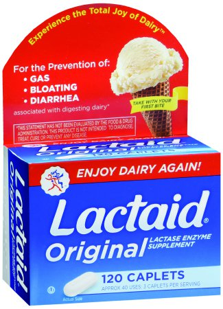 Johnson & Johnson Consumer  10300450080032 Dietary Supplement Lactaid Original Lactase Enzyme 3300 IU Strength Tablet 120 per Box Unflavored