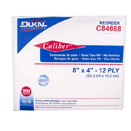 Dukal  C84088 Gauze Sponge Caliber 4 X 4 Inch 200 per Pack NonSterile 8-Ply Square