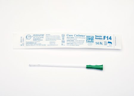 Cure Medical  F14 Urethral Catheter Cure Catheter Straight Tip Uncoated PVC 14 Fr. 6 Inch