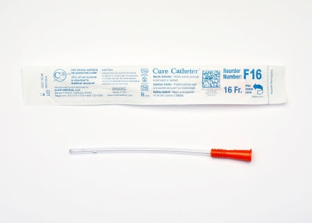 Cure Medical  F16 Urethral Catheter Cure Catheter Straight Tip Uncoated PVC 16 Fr. 6 Inch