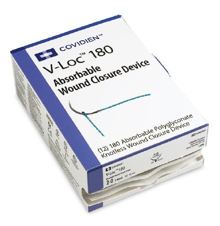 Covidien  VLOCL0124 Absorbable Suture with Needle V-Loc 180 Wound Closure Device Polyglyconate P-14 3/8 Circle Precision Reverse Cutting Needle Size 3 - 0 Barbed Monofilament