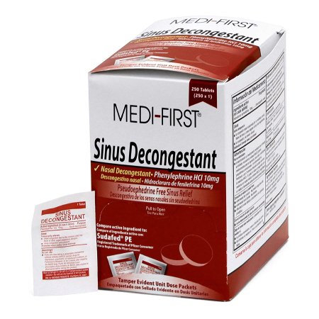 Medique Products  80948 Sinus Relief Medi-First 10 mg Strength Tablet 250 per Box