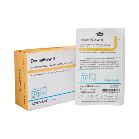 DermaRite Industries  00252E Transparent Film Dressing DermaView II 2-3/7 X 2-3/4 Inch Frame Style Delivery Rectangle Sterile