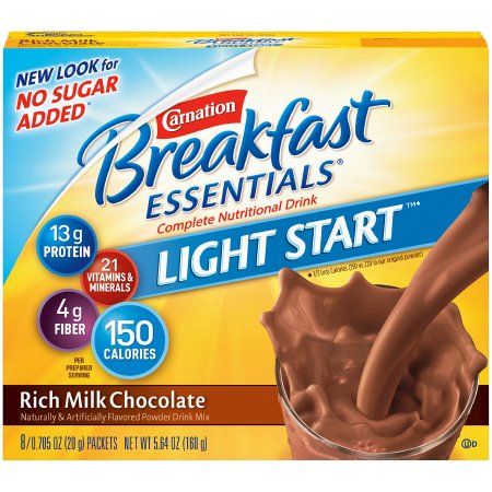 Nestle Healthcare Nutrition 10050000540423 Oral Supplement Carnation Breakfast Essentials Light Start Rich Milk Chocolate Flavor Powder 0.705 oz. Individual Packet