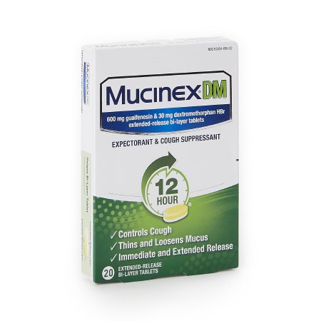 Reckitt Benckiser  63824005632 Cold and Cough Relief Mucinex DM 600 mg - 30 mg Strength Tablet 20 per Box