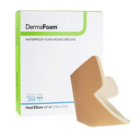 DermaRite Industries  00293E Foam Dressing DermaFoam 6 X 7 Inch Without Border Waterproof Backing Nonadhesive Elbow / Heel Sterile