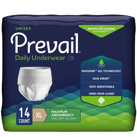 First Quality PVS-514 Unisex Adult Absorbent Underwear Prevail Pull On with Tear Away Seams X-Large Disposable Heavy Absorbency