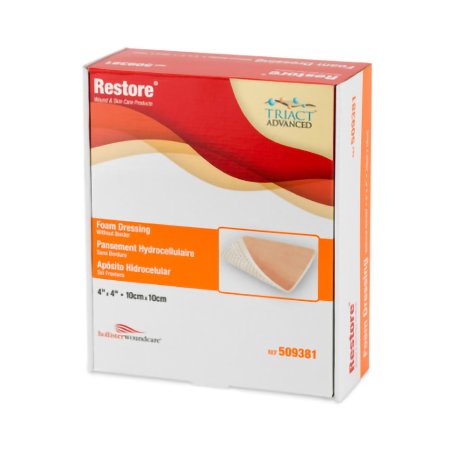 Urgo Medical North America LLC  509381 Foam Dressing Restore 4 X 4 Inch Without Border Film Backing Nonadhesive Square Sterile