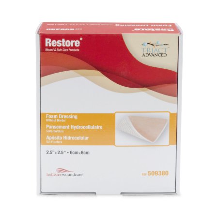 Urgo Medical North America LLC  509380 Foam Dressing Restore 2-1/2 X 2-1/2 Inch Without Border Film Backing Nonadhesive Square Sterile