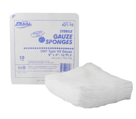 Dukal  421-10 Gauze Sponge Dukal 4 X 8 Inch 10 per Tray Sterile 12-Ply Rectangle