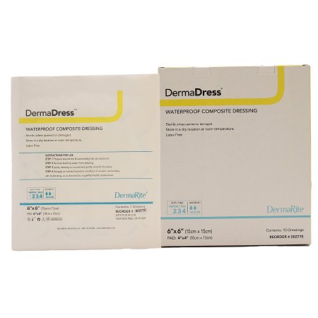 DermaRite Industries  00277E Composite Dressing DermaDress 6 X 6 Inch Square Sterile Waterproof Film Backing