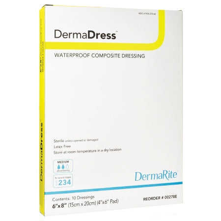 DermaRite Industries  00278E Composite Dressing DermaDress 6 X 8 Inch Rectangle Sterile Waterproof Film Backing