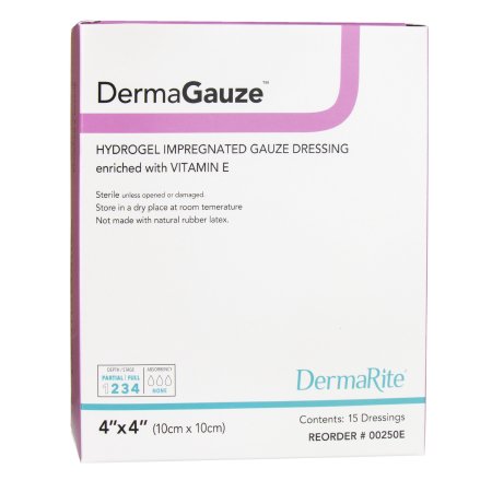 DermaRite Industries  00250E Hydrogel Wound Dressing DermaGauze Impregnated 4 X 4 Inch Square Sterile