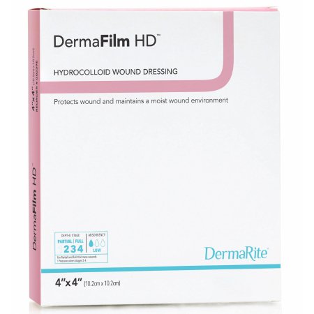 DermaRite Industries  00219E Thin Hydrocolloid Dressing DermaFilm 4 X 4 Inch Square