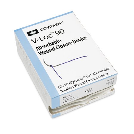 Covidien  VLOCM0023 Absorbable Suture with Needle V-Loc 90 Wound Closure Device Polyester P-12 3/8 Circle Precision Reverse Cutting Needle Size 4 - 0 Barbed Monofilament