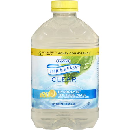 Hormel Food Sales 27076 Thickened Water Thick & Easy Hydrolyte 46 oz. Bottle Lemon Flavor Liquid IDDSI Level 3 Moderately Thick/Liquidized