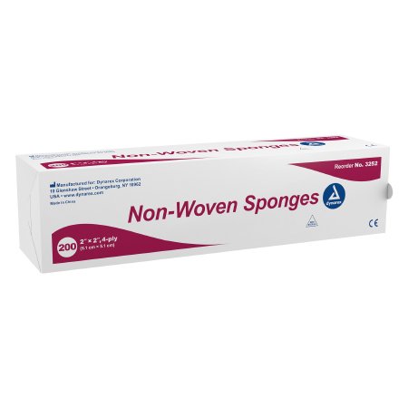 Dynarex  3252 Nonwoven Sponge Dynarex 2 X 2 Inch 200 per Pack NonSterile 4-Ply Square