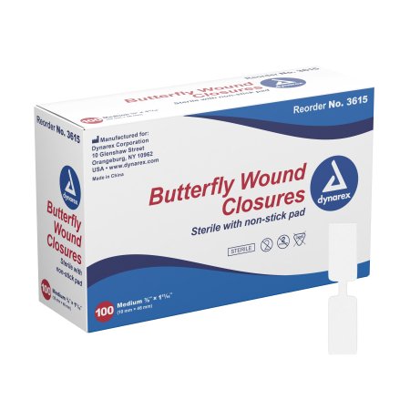 Dynarex  3615 Skin Closure Strip Secure Strip 3/8 X 1-13/16 Inch Plastic Butterfly Closure White