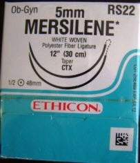 J & J Healthcare Systems  RS22 Nonabsorbable Suture with Needle Mersilene Polyester CTX 1/2 Circle Taper Point Needle Size 5 - 0 Braided