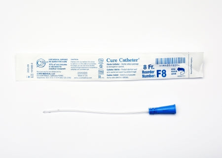 Cure Medical  F8 Urethral Catheter Cure Catheter Straight Tip Uncoated PVC 8 Fr. 6 Inch