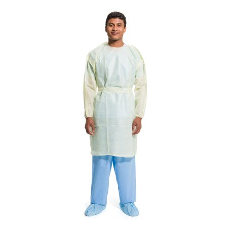 O&M Halyard Inc 13962 Protective Procedure Gown Halyard Basics One Size Fits Most Yellow NonSterile AAMI Level 2 Disposable