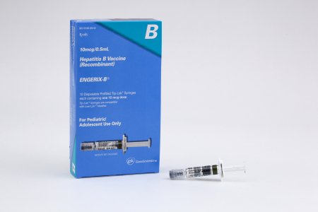 Glaxo Smith Kline  58160082052 ENGERIX-B Hepatitis B Vaccine Indicated for People from Birth Through 19 Years of Age 10 mcg / 0.5 mL Injection Prefilled Syringe 0.5 mL