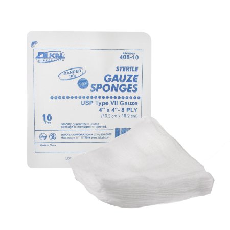 Dukal  408-10 Gauze Sponge Dukal 4 X 4 Inch 10 per Tray Sterile 8-Ply Square