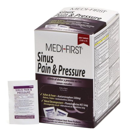 Medique Products  81948 Sinus Relief Medi-First 500 mg - 5 mg Strength Tablet 250 per Box