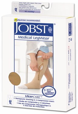 BSN Medical 114488 Zippered Compression Stocking and Liner JOBST UlcerCARE  Knee High / Left Zipper X-Large Beige Open Toe