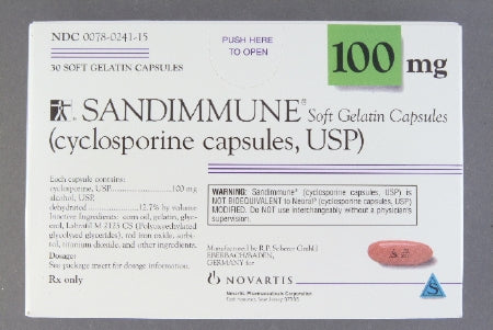 Novartis  00078024115 Sandimmune Cyclosporine 100 mg Capsule Blister Pack 30 Capsules